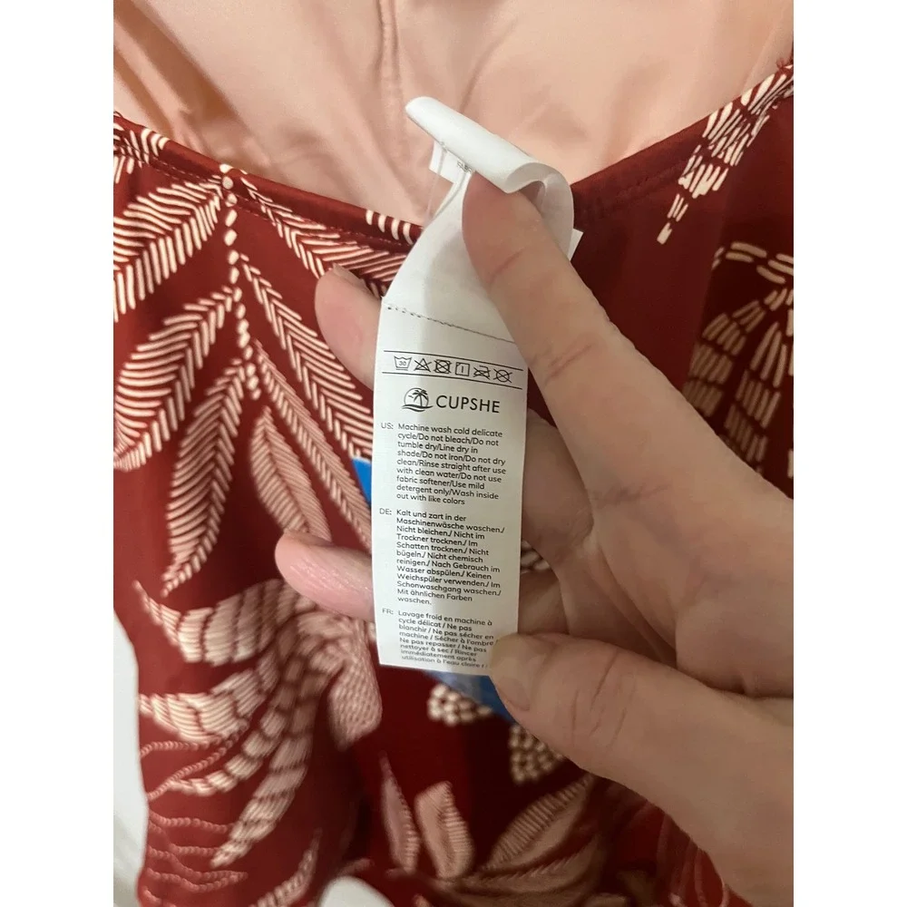 Cupshe Dotted Line Leaf Square Neck Tummy Control One-Piece Medium - Picture 9 of 10